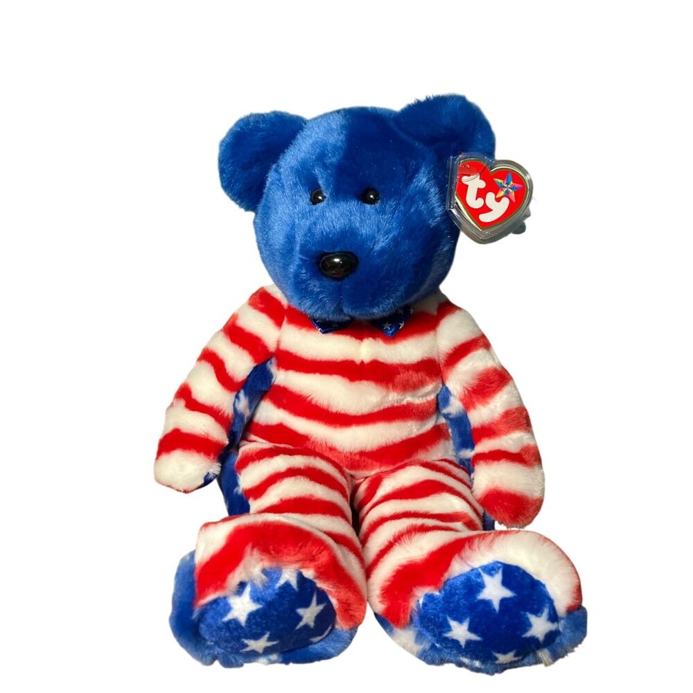 Ty Beanie Buddy Bear LIBERTY BLUE HEAD Plush Bear  RETIRED